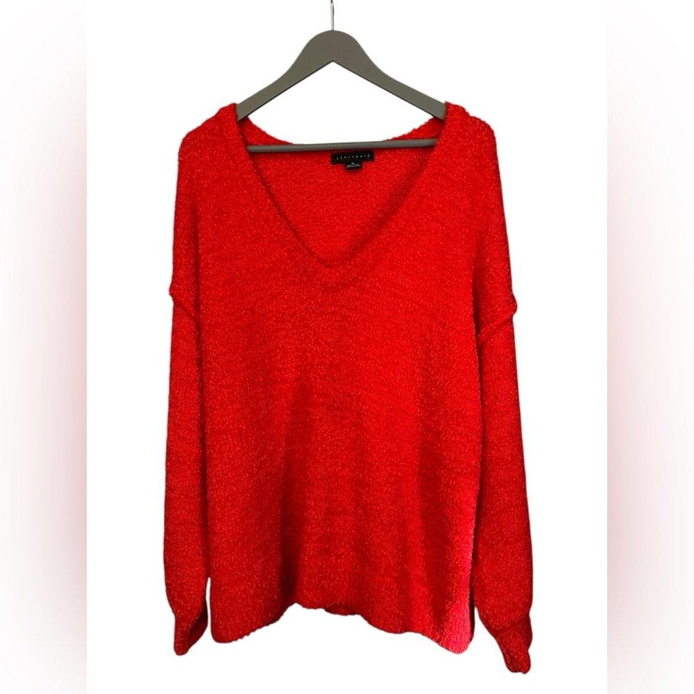 Sanctuary Bright Red Cozy  V-Neck Sweater size 1X Valentine's V Day